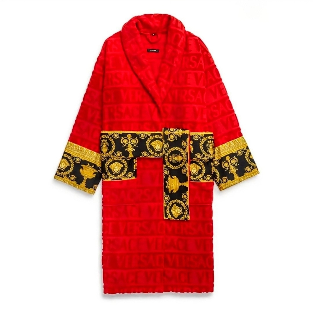 Versace Vibrant Red Robe with Gold and Black Details